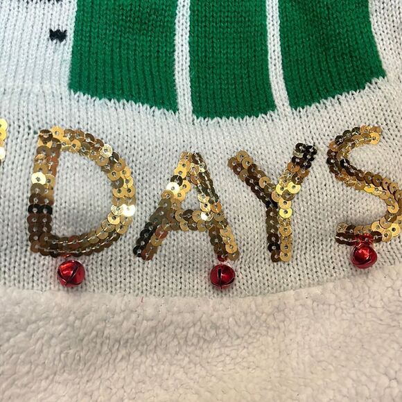 UGLY CHRISTMAS TREE SKIRT SWING SWEATER HAPPY HOLIDAYS SEQUINS WITH BELLS M NWOT - Picture 6 of 8